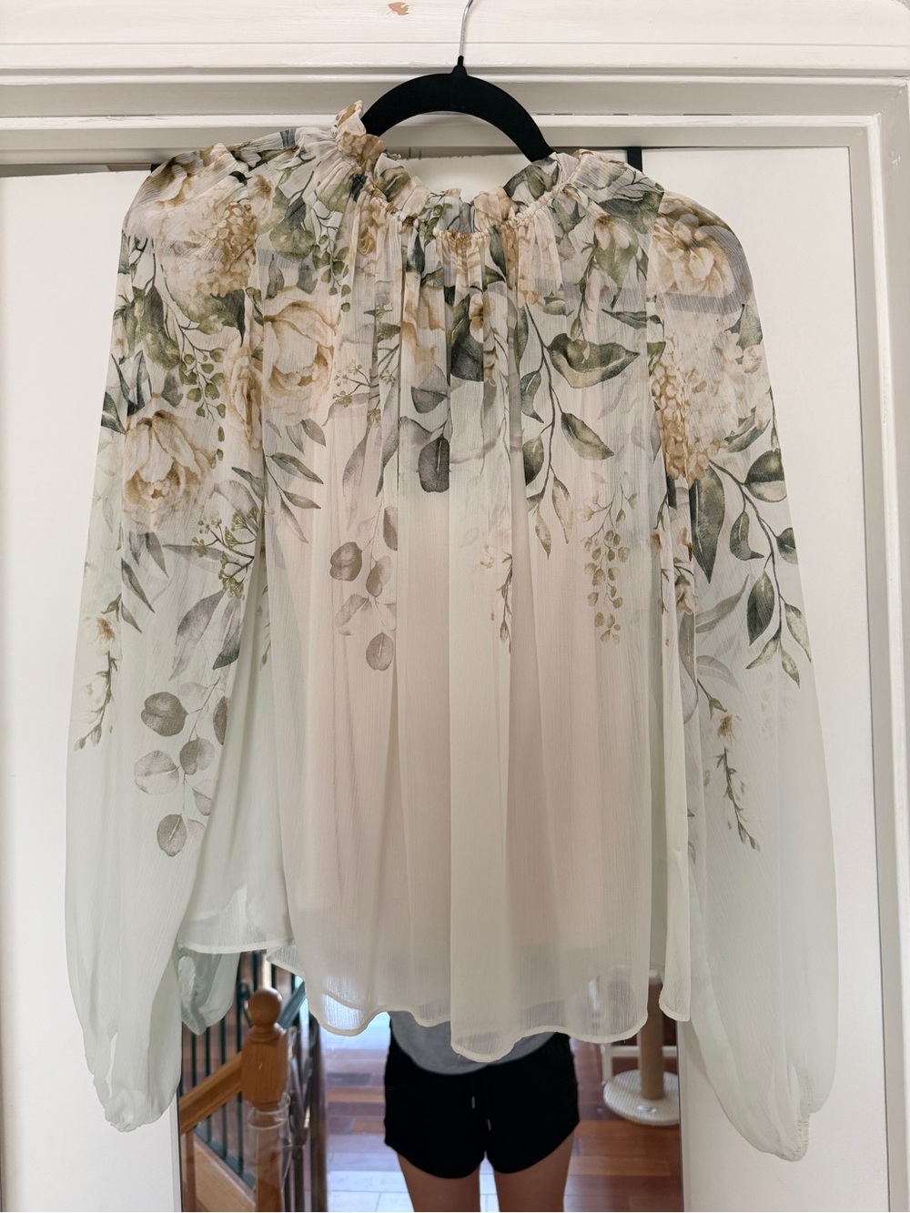 Rachel Zoe Floral Chiffon Blouse - Cream & Sage Green